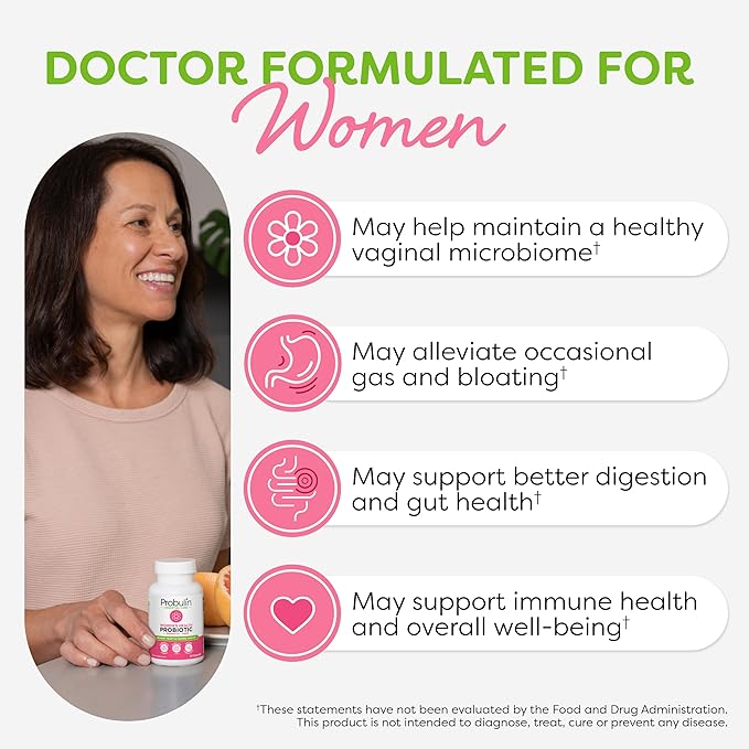 Probulin Women’s Probiotics, Daily Vaginal, Gut and Immune Health Supplement Capsules, 20 Billion CFU, 12 Probiotic Strains, Vegan, 30 Count Bottle
