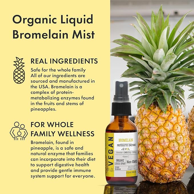 Raw Bromelain Mist-Liquid Pineapple Extract - Enhanced Potency 500mg and Vitamin C Extra Strength Spray Mist: Daily Absorption Liquid Essential Protein Support, Optimizes Wellness Benefits