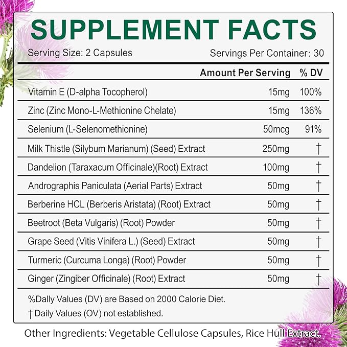 Liver Support Supplement, Liver Health, Liver Cleanse, Liver Support, Herbal Liver Support Supplement for Eliminates Waste and Cleansing, Vegan, Non-GMO, 60 Capsules