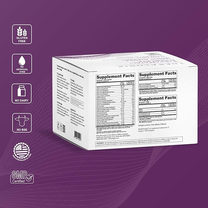 Theralogix TheraNatal Complete Prenatal Vitamin Supplement - 91-Day Supply - with DHA, Vitamin D3, Folate, Iodine, Choline, Iron, Vitamin B6 & More - NSF Certified - 182 Tablets & 91 Softgels
