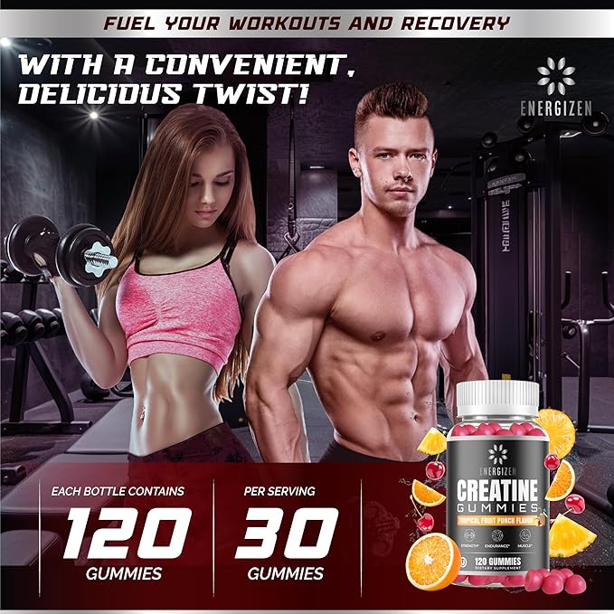 Creatine Monohydrate Gummies – Tropical Fruit Punch Flavor | 5g Creatine Per Serving | Vegetarian, Kosher, Halal, Gluten-Free, Gelatin-Free, Natural Flavors & Colors.