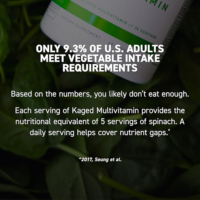 Kaged Multivitamin with Whole Foods Organic Fruits & Veggies Plant Based Vegan Multivitamin for Women and Men Vitamin C, D, E, B12 60 Servings