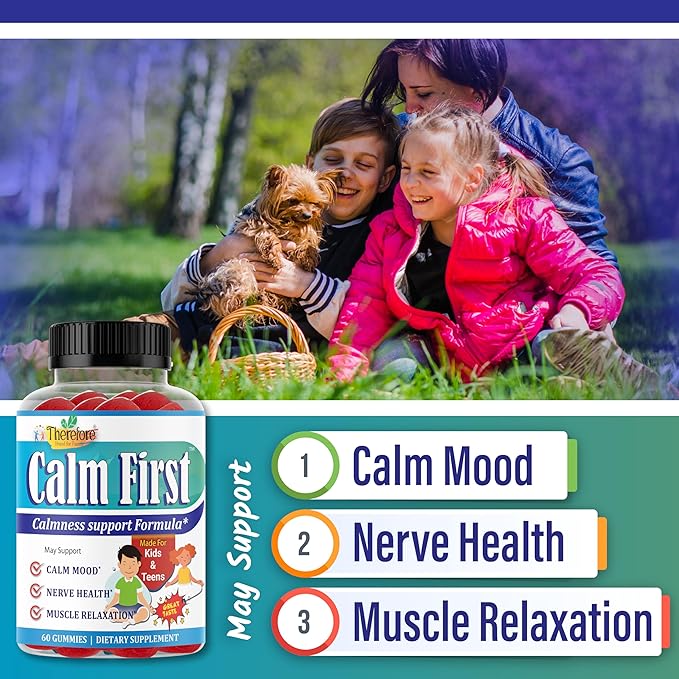 Therefore Magnesium Citrate Supplement for Teens, Calm Magnesium Gummies for Kids - Supports a Healthy Stress Response, Bone Health, Sleep - Gluten Free, Low Sugar (60-Day Supply)