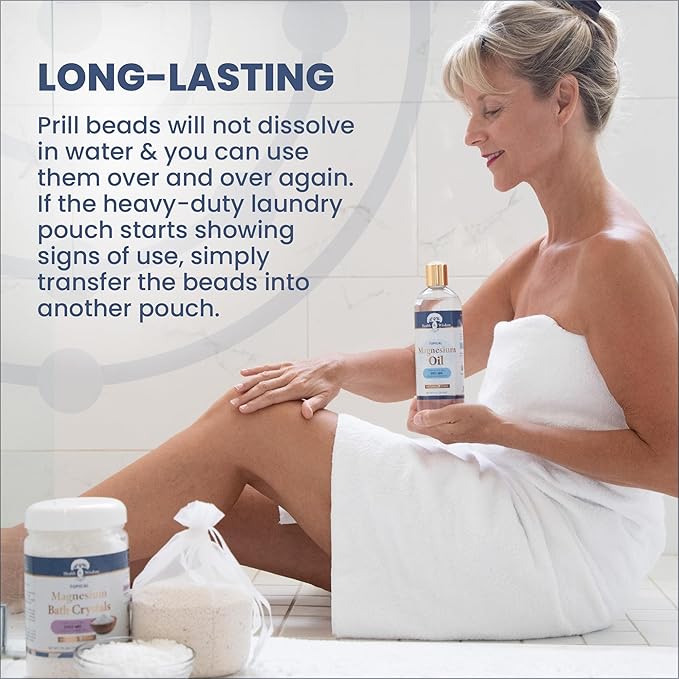Health and Wisdom Magnesium Prills Bath Ball - Structured Water Devices, Magnesium Laundry Beads, Deionized Water, Mineral Magnesium Soak - 32 oz