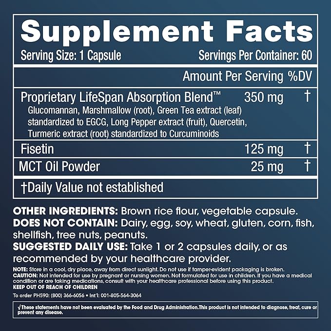 ProHealth Fisetin Supplement Pro Longevity Plus, 60 Capsules (3-Pack), Advanced Formula for Longevity, Brain & Cellular Health