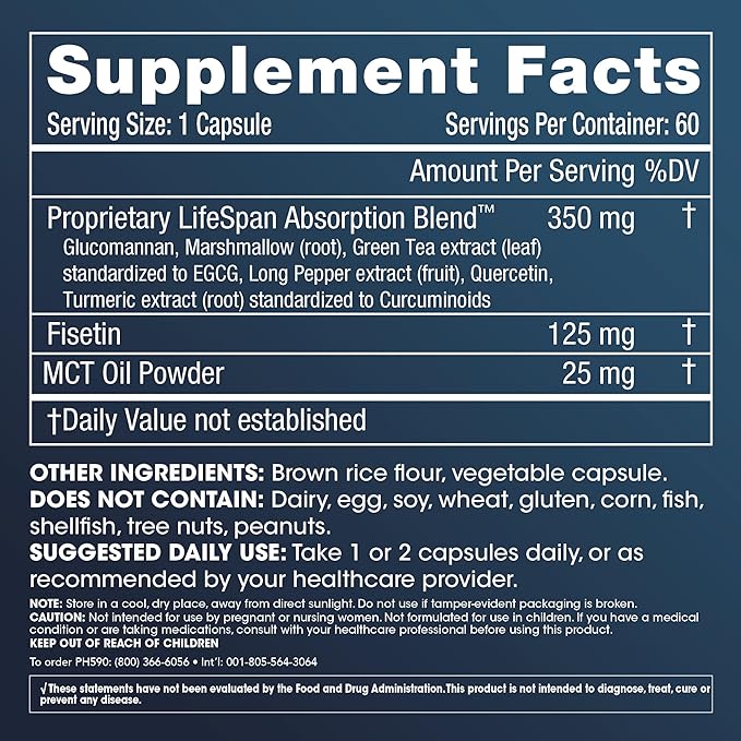 ProHealth Fisetin Supplements-15X Better Absorption from Polyphenol Blend + MCT Oil. 3rd Party Tested Pure. USA Manufactured. Powerful Antioxidant + Senolytic. Fisetin Supplement 125mg X 60 Servings