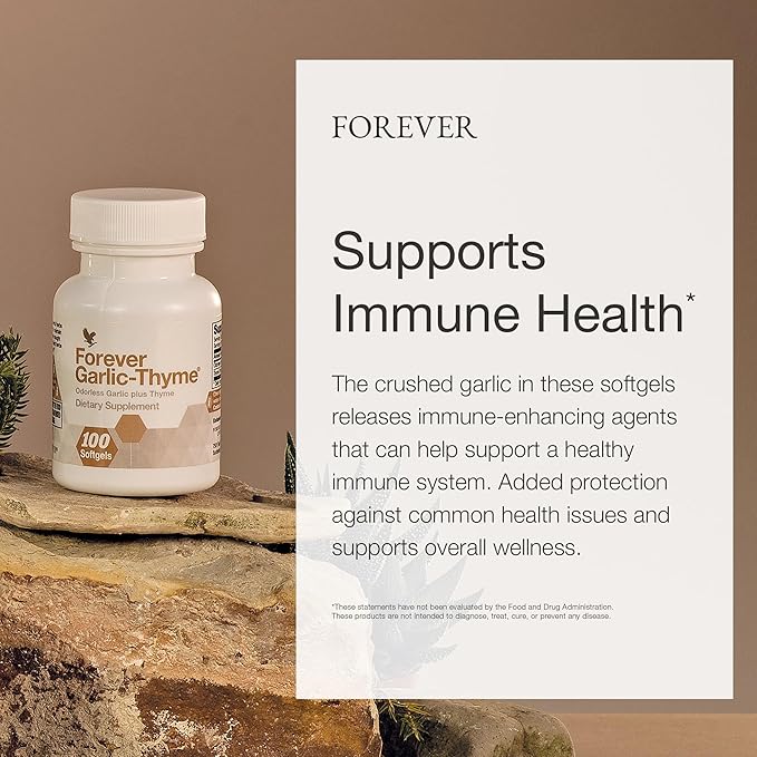Forever Living - Forever Garlic-Thyme - Cardiovascular & Immune Support with 10mg Garlic Extract & 50mg Thyme Leaf Powder - Odorless Softgel, Gluten-Free - 100 Softgels