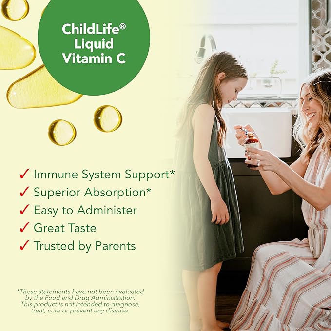 CHILDLIFE ESSENTIALS Liquid Vitamin C - Pure Vitamin C Liquid, Vitamin C for Kids, Liquid Supplement, Immune System Support, Great Taste - Natural Orange, 4 Fl Oz (Pack of 3)