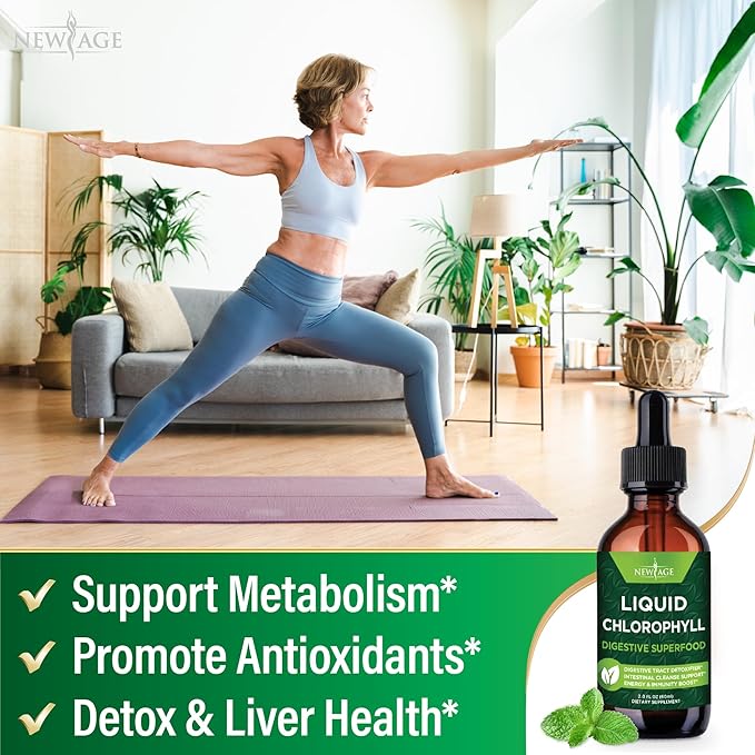 NEW AGE Chlorophyll Liquid Drops - Natural Concentrate – Energy Booster, Digestion and Immune System Supports, Internal Deodorant, Liver Function - (2 Fl Oz (Pack of 1))