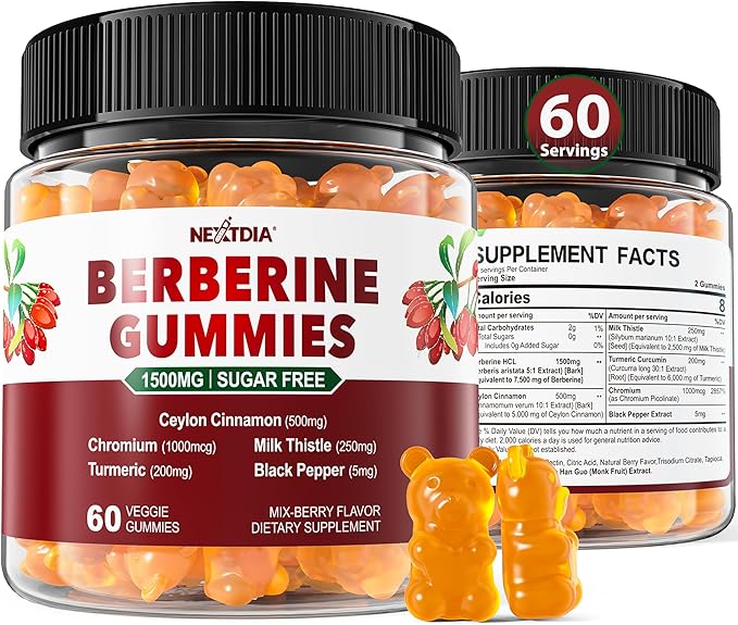 2Pack Berberine Supplement Gummies 1500mg + 2Pack Magnesium Malate with CoQ10-100mg Gummies
