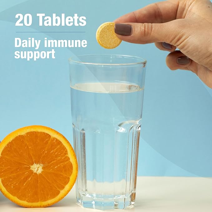 ORZAX Vitamin C 1000 mg Effervescent Tablets | Sugar Free, Gluten Free, GMO Free | Dissolvable Vitamin C Supplement for Immune Support & Antioxidant Support | Orange Flavored (1000mg - 20 Tablets)