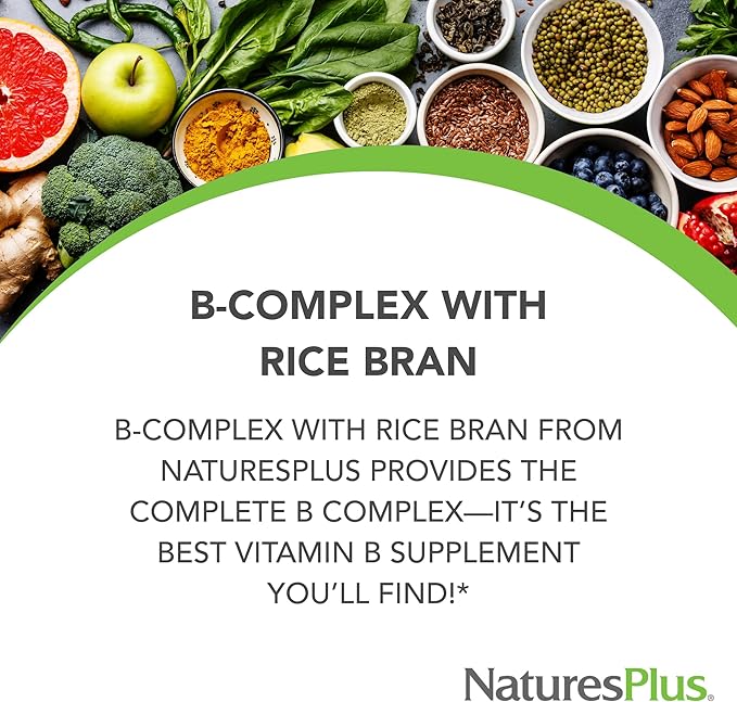 NaturesPlus B-Complex with Rice Bran - 90 Tablets - Vegetarian, Gluten Free - 90 Servings