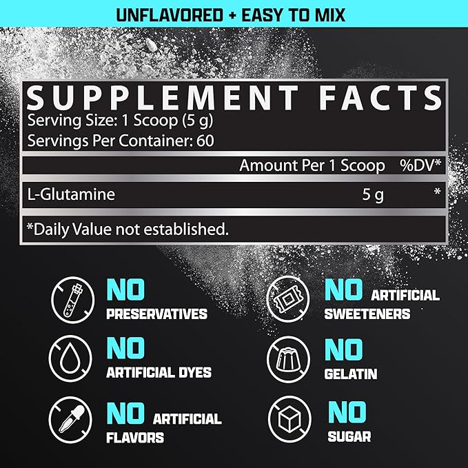 Nutrex Research L-Glutamine Powder Supplement - 60 Serving - Pure Unflavored, Non-GMO & Gluten Free | No Clumps!
