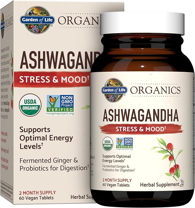 Garden of Life Organics Extra Strength 100mg Curcumin Turmeric 60 Tablets and Ashwagandha Stress & Energy Support 60 Tablets Bundle
