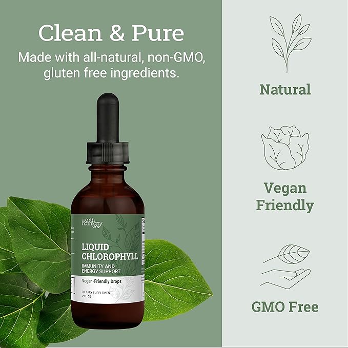 Liquid Chlorophyll, Liquid Drops for Immune System Support, Natural Internal Deodorant - Vegan Chlorophyll Drops with Organic Glycerin - Clorofila Liquida, Chlorophyllin Detox Cleanse (1 mL)