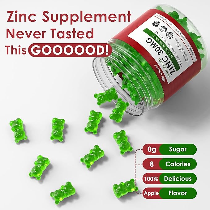 Zinc Gummies + Copper, Selenium, Vitamin C & D3, Fermented Zinc Supplements for Women and Men with Elderberry for Daily Immune Support, Powerful Antioxidant, High Absorption, Vegan, Sugar Free, 60 Cts