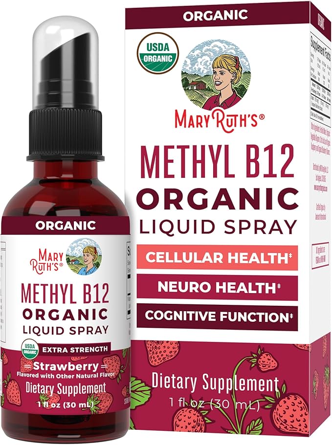 MaryRuth Organics Vitamin B12 Liquid Spray | Vegan, Non-GMO, Gluten-Free | USDA Organic Supplement | Energy & Nervous System Support | B12 Vitamins for Women & Men | 720 mcg | 1 Fl Oz