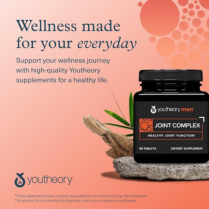 Youtheory Men's Joint Complex - Hydrolyzed Collagen Supplement for Men with Boswellia Extract, Turmeric & Ginger - Joint Support Supplement - Dairy, Soy & Gluten Free - 60 Tablets