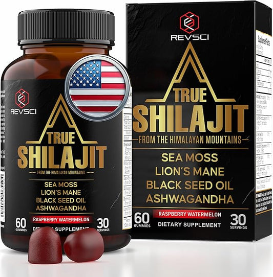 Pure Himalayan Shilajit Gummies for Men – Energy & Focus Support with Ashwagandha & Sea Moss, Pure Shilajit for Women, True Gold Himalayan Shilajit Resin Gummies, Vegan & Non-GMO, 60 Count