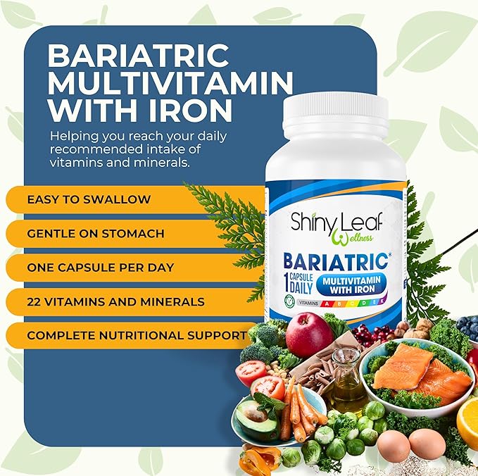 Shiny Leaf Bariatric Multivitamin with Iron - 45 mg for Gastric Bypass, Sleeve Gastrectomy, Roux-en-Y, Duodenal Switch - 22 Vitamins & Minerals, ASMBS Compliant, Vegetarian, Made in USA, GMP, 360 Ct.