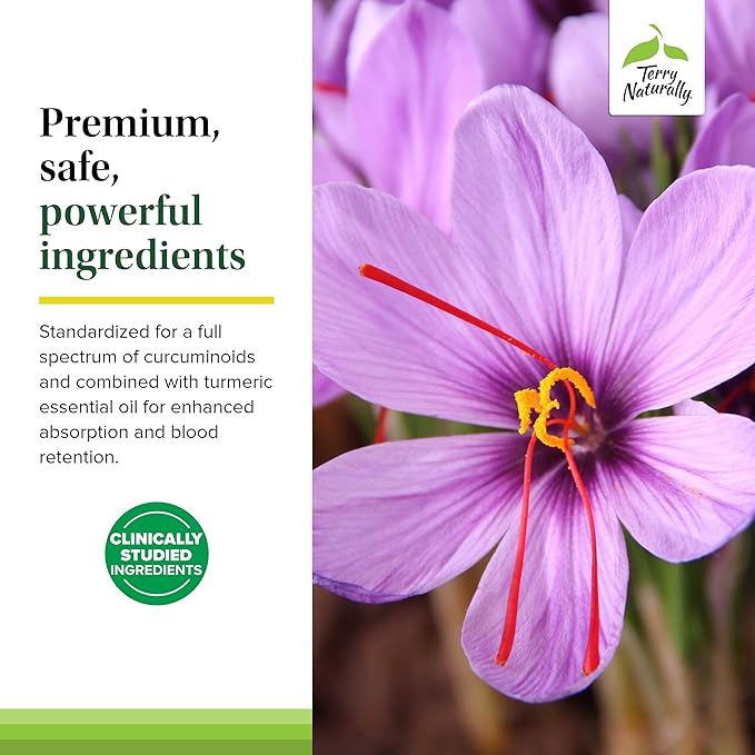 Terry Naturally Saffron Lift + Curcumin - Herbal Supplement with Curcumin - Non-GMO Saffron & Brain Curcumin Capsules - Concentration & Relaxation Support Supplement - 60 Capsules