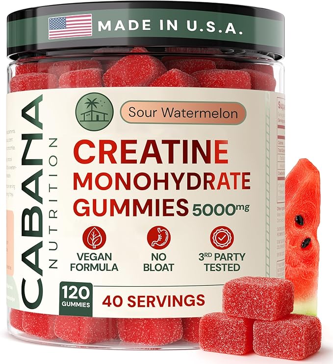 Creatine Monohydrate Gummies 5g - Watermelon Flavored Creatine for Women and Men - Supplement Supports Muscle Gain, Energy, Pre and Post Workout, Focus & Cognition, Recovery (120 count, 40 servings)