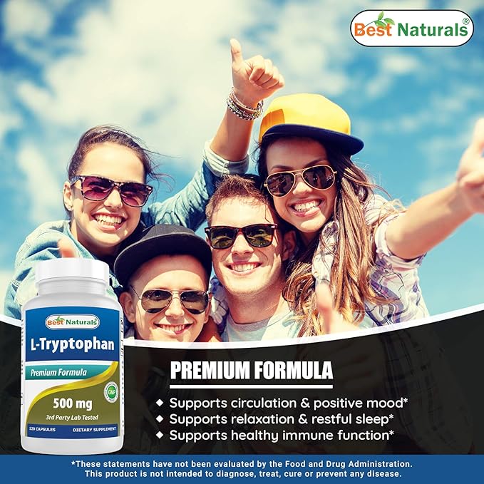 Best Naturals L-Tryptophan 500 mg 120 Capsules (120 Count (Pack of 2))