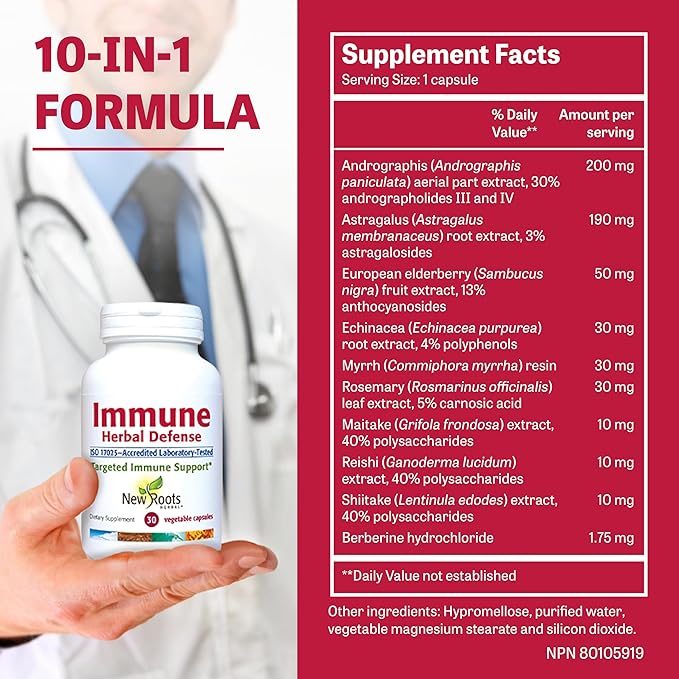IMMUNE DEFENCE | Andrographis & Astragalus, Powerful Immune Support Supplement with 4 Extra Herbals: Elderberry, Echinacea, Goldenseal, Rosemary | Reishi, Shiitake, Maitake Mushroom (30 Capsules)
