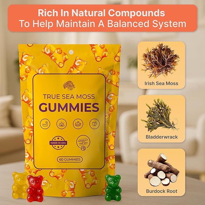 Sea Moss Gummies for Women, Kids & Men with Bladderwrack, Burdock Root & Magnesium – 60 Vegan Gummies