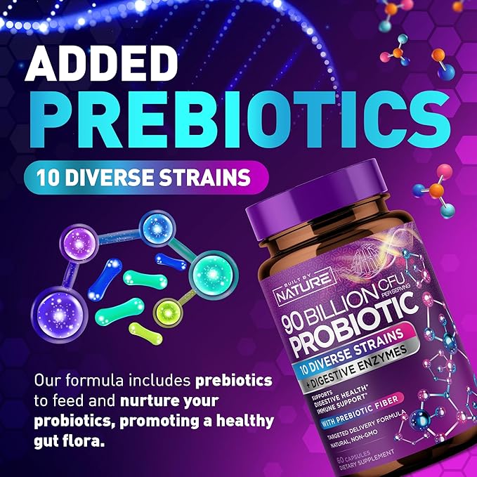 90 Billion CFU Probiotic - Daily Digestive Gut Health Supplement for Men & Women - Lactobacillus acidophilus, Bifidobacterium & Prebiotics - Non-GMO, Gluten & Dairy Free, Shelf-Stable - 60 Capsules
