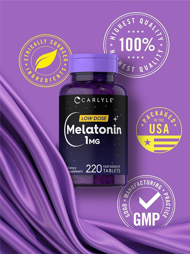 Carlyle Melatonin 1 mg | 220 Fast Dissolve Tablets | Low Dose | Vegetarian, Non-GMO, Gluten Free