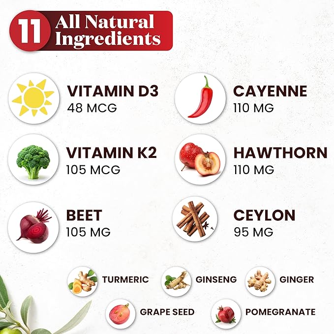 Cayenne Pepper Supplement Liquid Drops + Hawthorn Berry, Vitamin D3 K2 Beet Root Powder, Ceylon Cinnamon, Turmeric Curcumin, Organic Panax Ginseng - 8 OZ