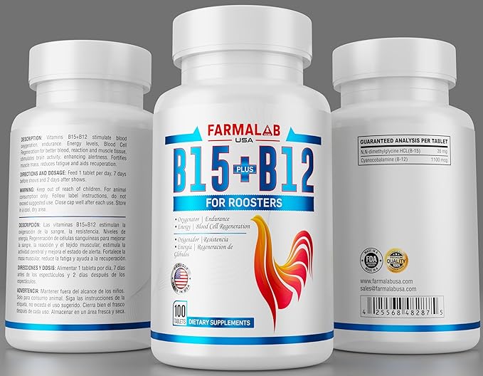 Farmalab B12 B15 for Roosters B15 B12 para Gallos 100 Tablets