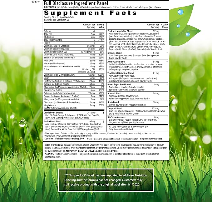 Irwin Naturals Women's Living Green Liquid-Gel Multi Vitamin - 90 Liquid Softgels - 70 Essential Nutrients, Full-Spectrum Vitamins, Wholefood Blend - Targeted Adrenal & Brain Support-30 Total Servings