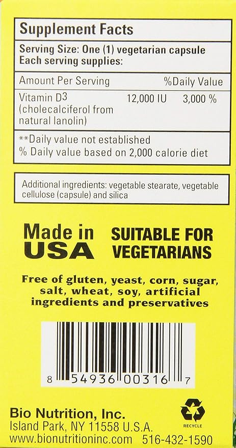 Bio Nutrition D3 12000 Iu Vegi-Caps, 50 Count