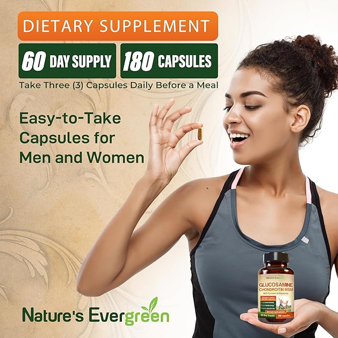 Glucosamine Chondroitin MSM with Turmeric & Boswellia Supplement | Joint Support Supplement Glucosamine Sulfate 1500mg | Joint Health Chondroitin Sulfate MSM Supplement for Women & Men - 180 Capsules