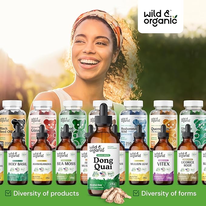 Wild & Organic Dong Quai Supplement for Women - 500 mg Dong Quai Root Extract for Women's Health - Angelica Root Herb Tincture - Female Ginseng Liquid Extract - No Sugar & Alcohol - 4 fl oz
