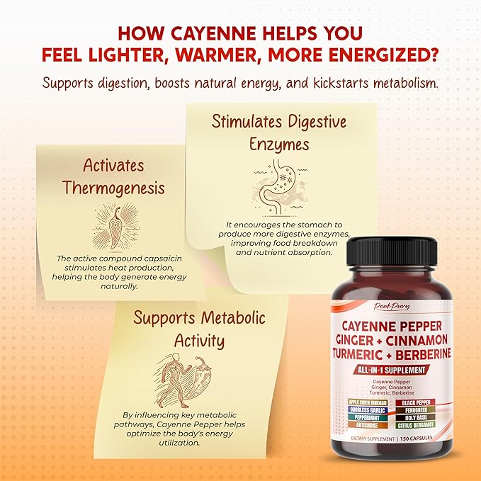 Cayenne Pepper Ginger Turmeric Berberine - Digestion, Gut Heath Support - Made in USA