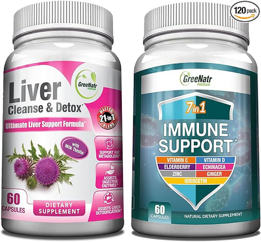 Comprehensive Immune and Liver Health Support Blend - 7-in-1 Immune Support Supplement with Vitamin C, Vitamin D3, Zinc and Liver Cleanse Detox & Repair Formula