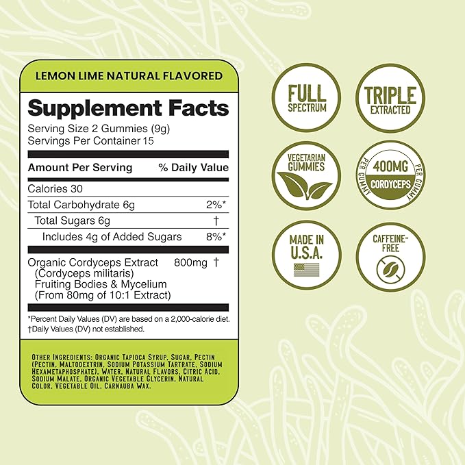 Troomy Boost Cordyceps All Natural Mushroom Gummies - Supports Active Lifestyle & Hyper Focus - Lemon Lime - 30 Count