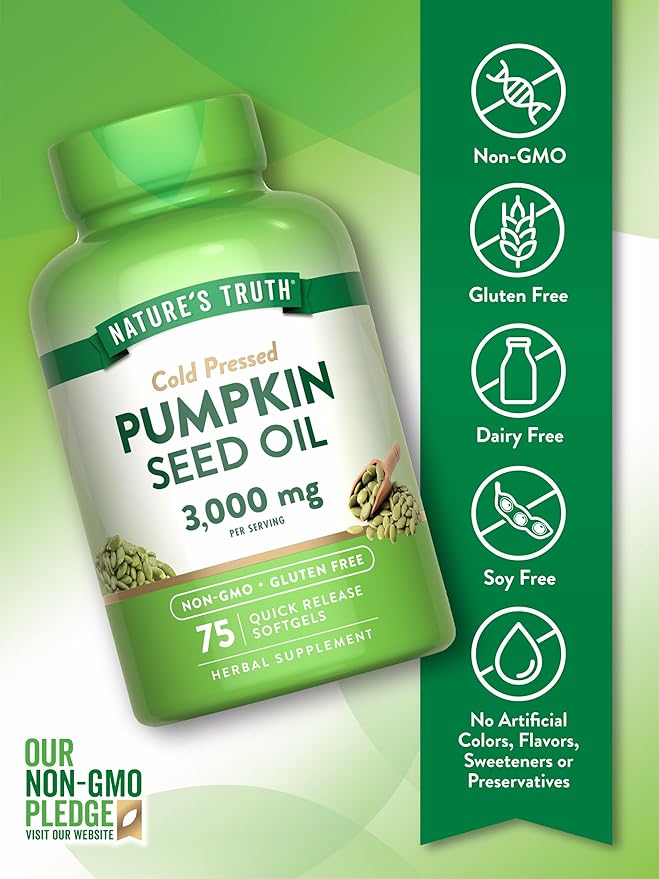 Nature's Truth Pumpkin Seed Oil | 3000mg | 75 Softgels | Cold Pressed Herbal Supplement | Non-GMO & Gluten Free Supplement