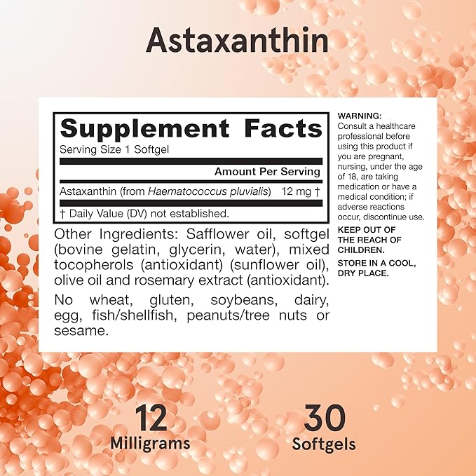 Jarrow Formulas® Astaxanthin 12 mg, Dietary Supplement, Antioxidant Support for Immune and Eye Health, 30 Softgels, 30 Day Supply