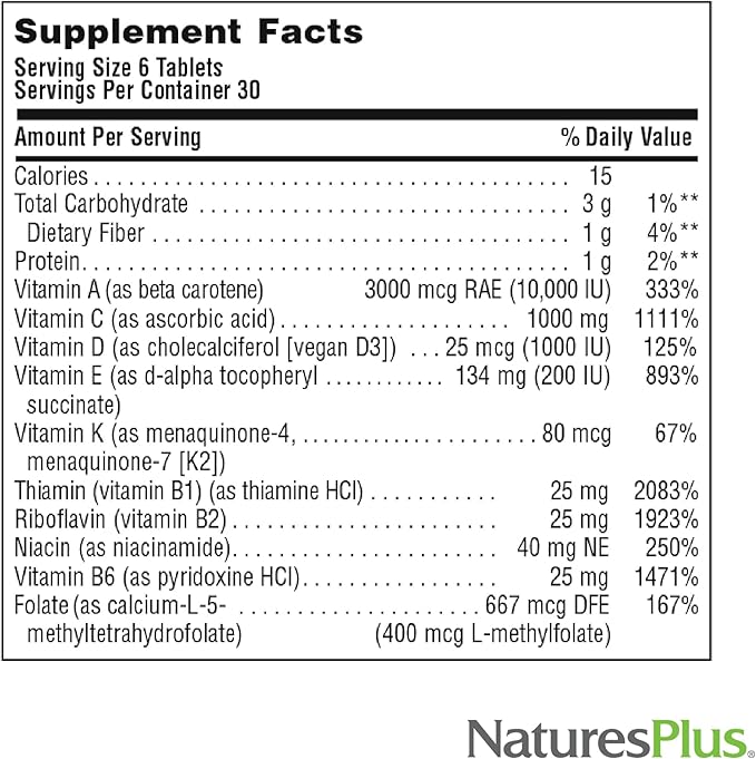 Natures Plus Source of Life No Iron - 180 Mini-Tabs, Pack of 2 - Multi-Vitamin & Mineral Supplement - Supports Natural Energy & Overall Well-Being - Gluten Free, Vegetarian - 60 Total Servings
