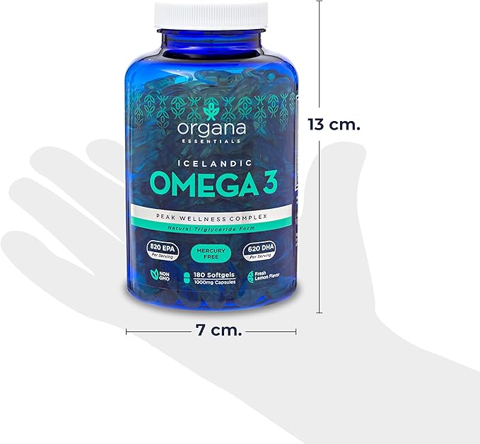 Omega 3 Fish Oil 2,000 mg - High EPA 820 mg + DHA 620 mg - 180 Triple Strength Burpless Lemon Flavored Softgels
