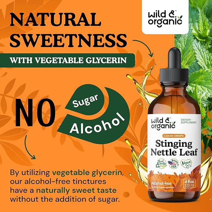 Wild & Organic Stinging Nettle Leaf Tincture - Urinary Tract Support - Stinging Nettle Extract Liquid Drops - Urtica Dioica Supplement - 5-Month Supply - Vegan, Sugar & Alcohol-Free - 4 fl oz