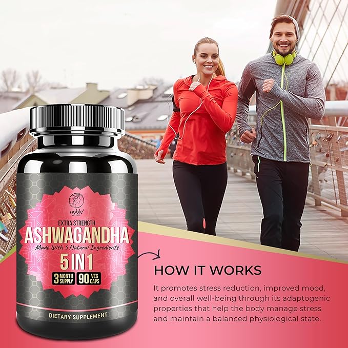 Ashwagandha Supplement with Turmeric, Rhodiola Rosea, Ginger Root, and Black Pepper Extract - 90 Veg Capsules