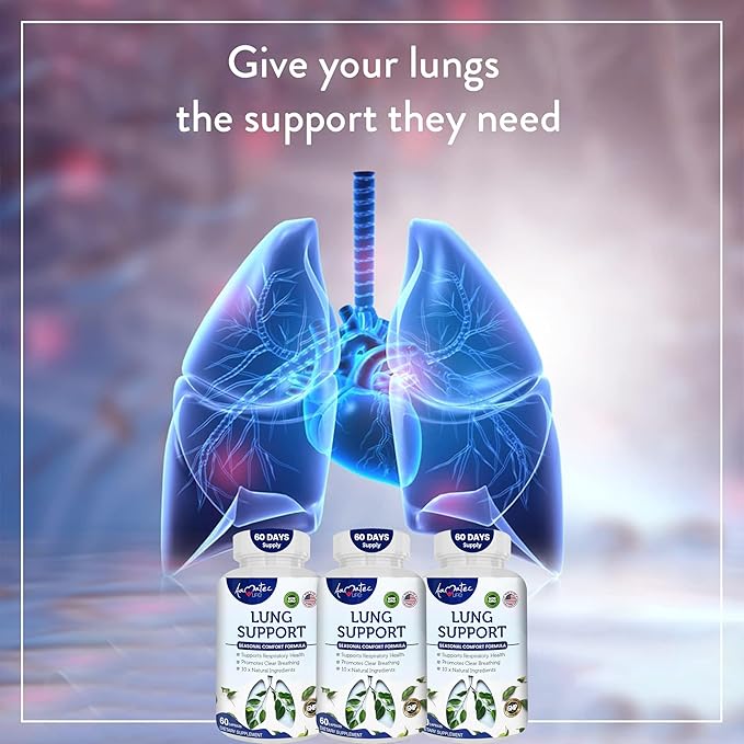 Lung Support Dietary Supplements Herbal Breathing Support 10 Active Ingredients Original Formula for Lung Health Lung Cleanse Formula Supplement for Bronchial System 60 Capsules Non GMO