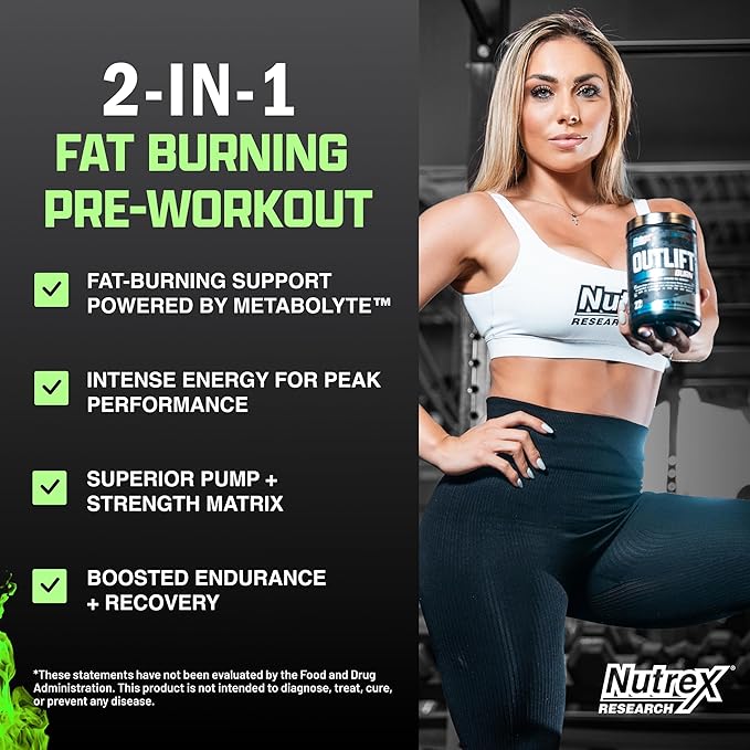 Nutrex Outlift Burn Pre-Workout Supplement for Energy, Focus & Endurance | Metabolyte, L-Citrulline, Beta-Alanine & Caffeine | Thermogenic Formula for Performance (22 Servings, Maui Twist)