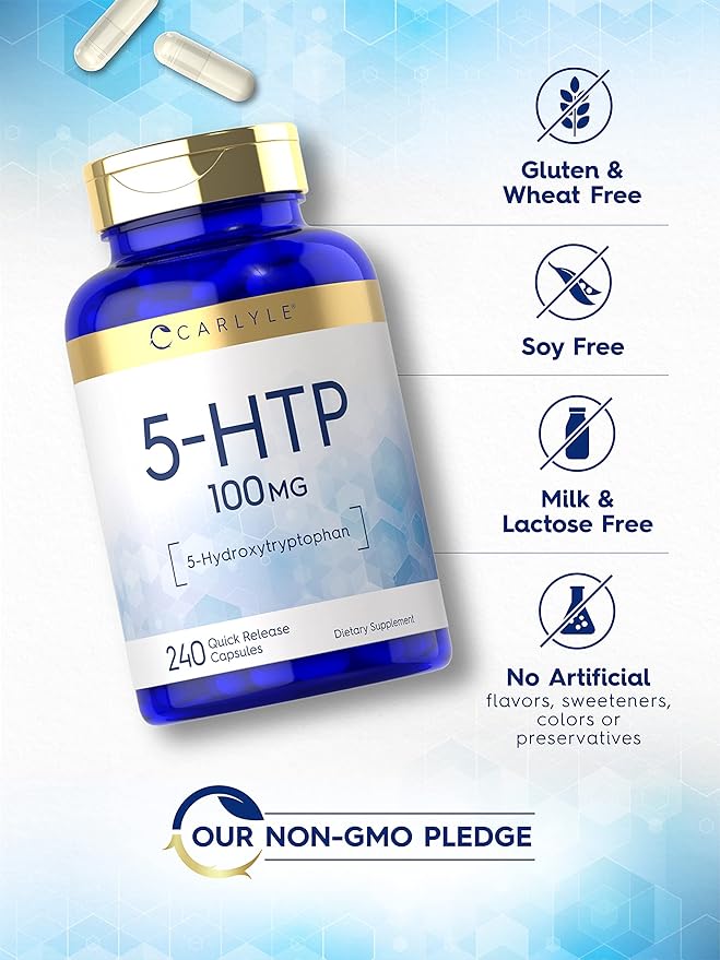 Carlyle 5HTP | 100mg | 240 Capsules | 5 Hydroxtryptophan | Non-GMO & Gluten Free Supplement