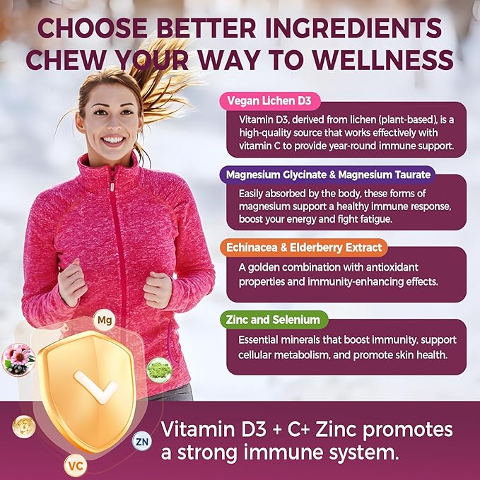 Vitamin C D3 Zinc Gummies for Adults w/Echinacea, Elderberry, Selenium, Magnesium,Vitamin D3 5000IU, Daily Immunity Booster Multivitamin Gummies, for Immunity Antioxidant Bone Energy,Vegan 1 Pack